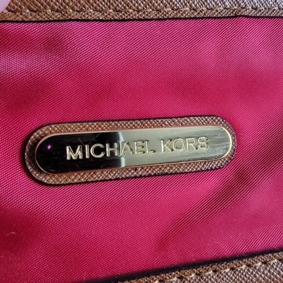 Michael Kors Kempton Red Nylon Tote with Brown Leather Handles & Bottom - Picture 3 of 15